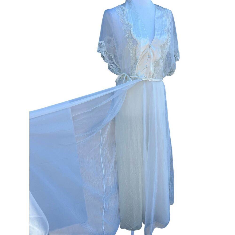 Vintage Women's Night Gown Sleepwear V-Neck Floral Lace Ivory Size Medium